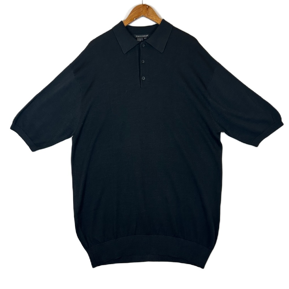 Tulliano Men's Black 100% Silk Short Sleeve‎ Collared Polo Shirt XLT